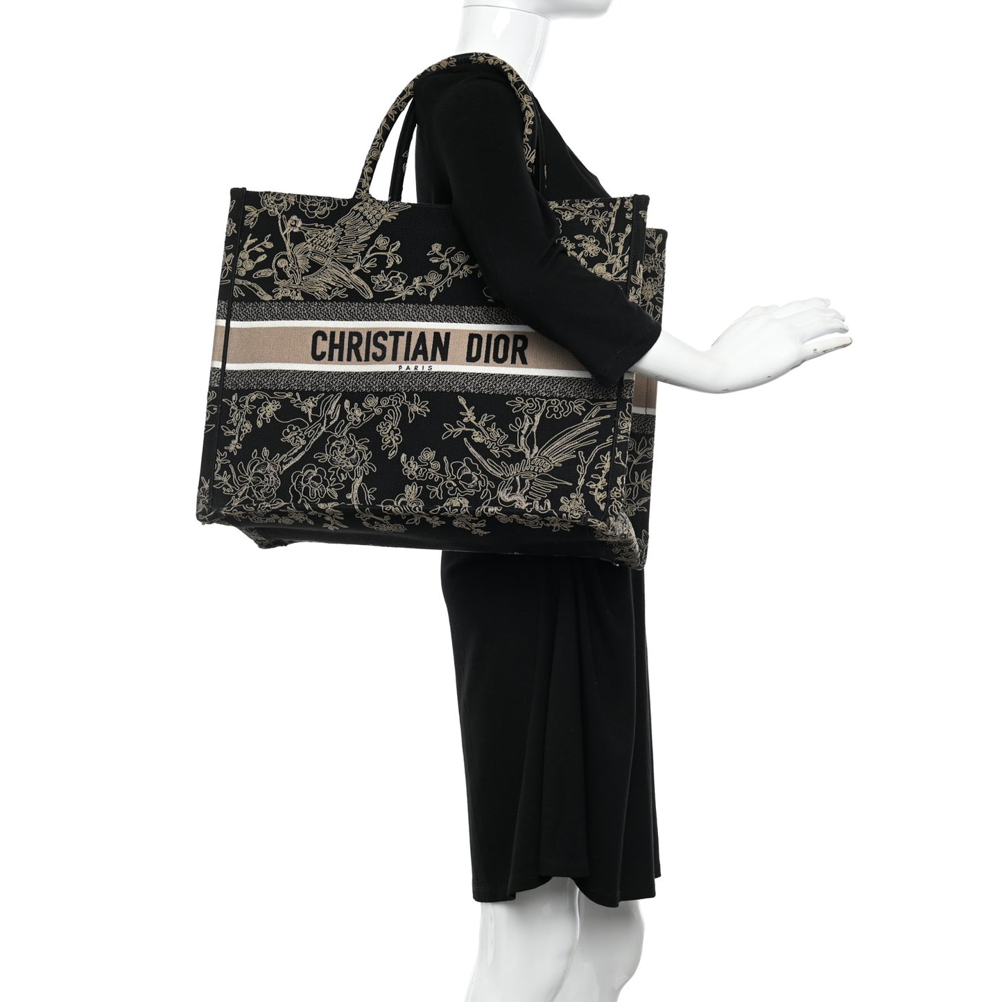 Canvas Embroidered Large Ornamental Cornely Book Tote Black Beige