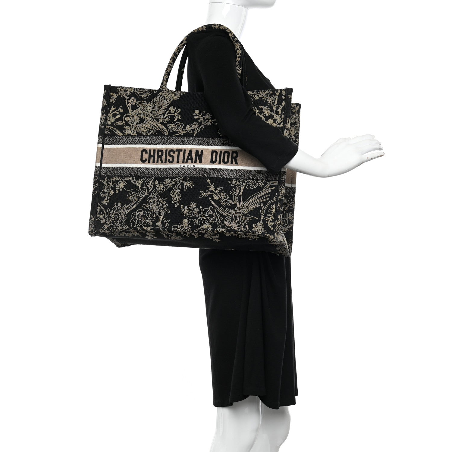 Christian Dior Canvas Embroidered Large Ornamental Cornely Book Tote Black Beige 2 of 10