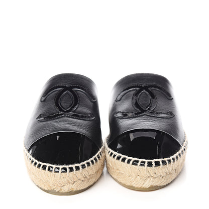Chanel Iridescent Goatskin Patent CC Espadrille Mules 35 Black 2 of 11