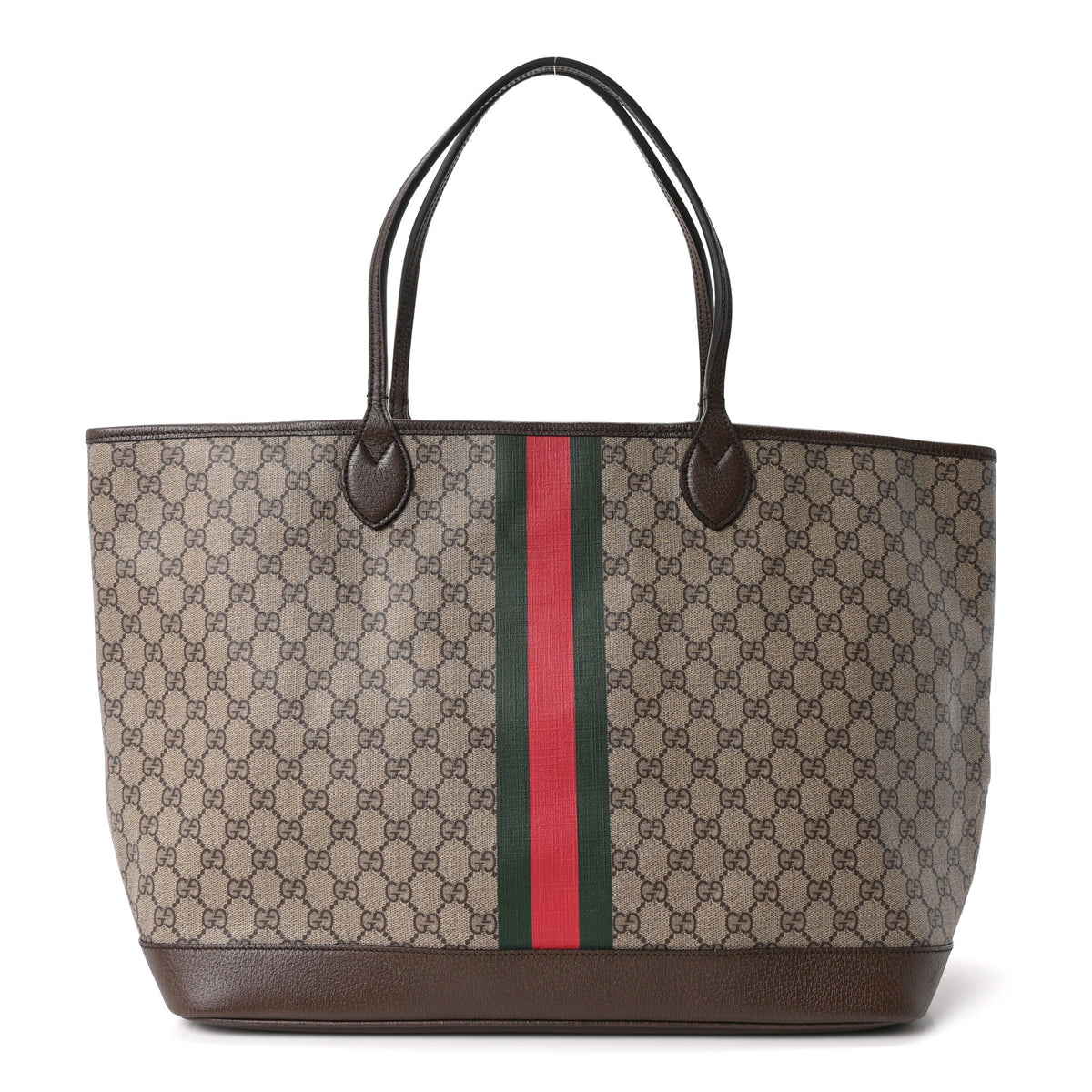 GG Supreme Monogram Textured Dollar Calfskin Web Large Ophidia Tote Beige Ebony New Acero