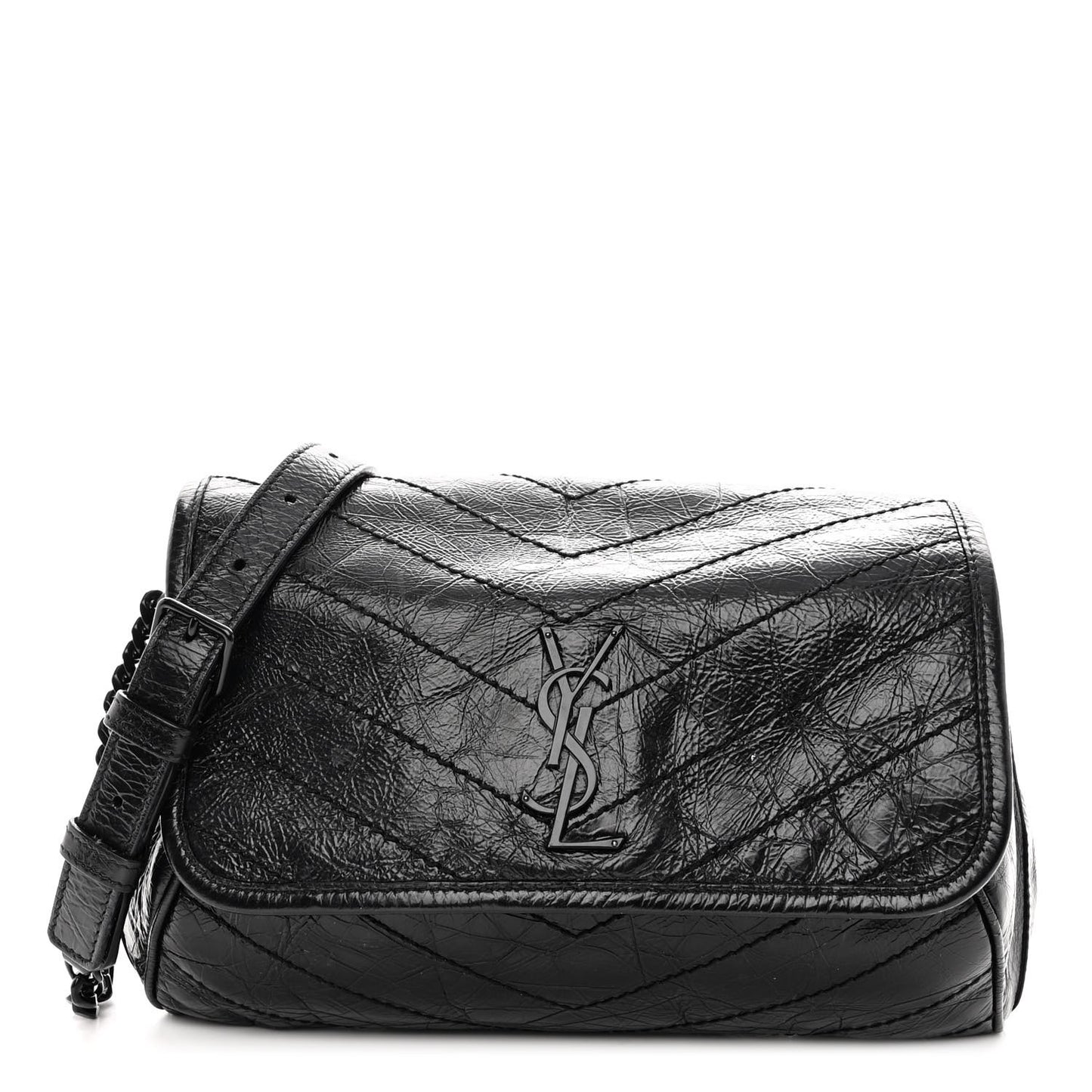 Crinkled Calfskin Matelasse Monogram Niki Body Bag Black