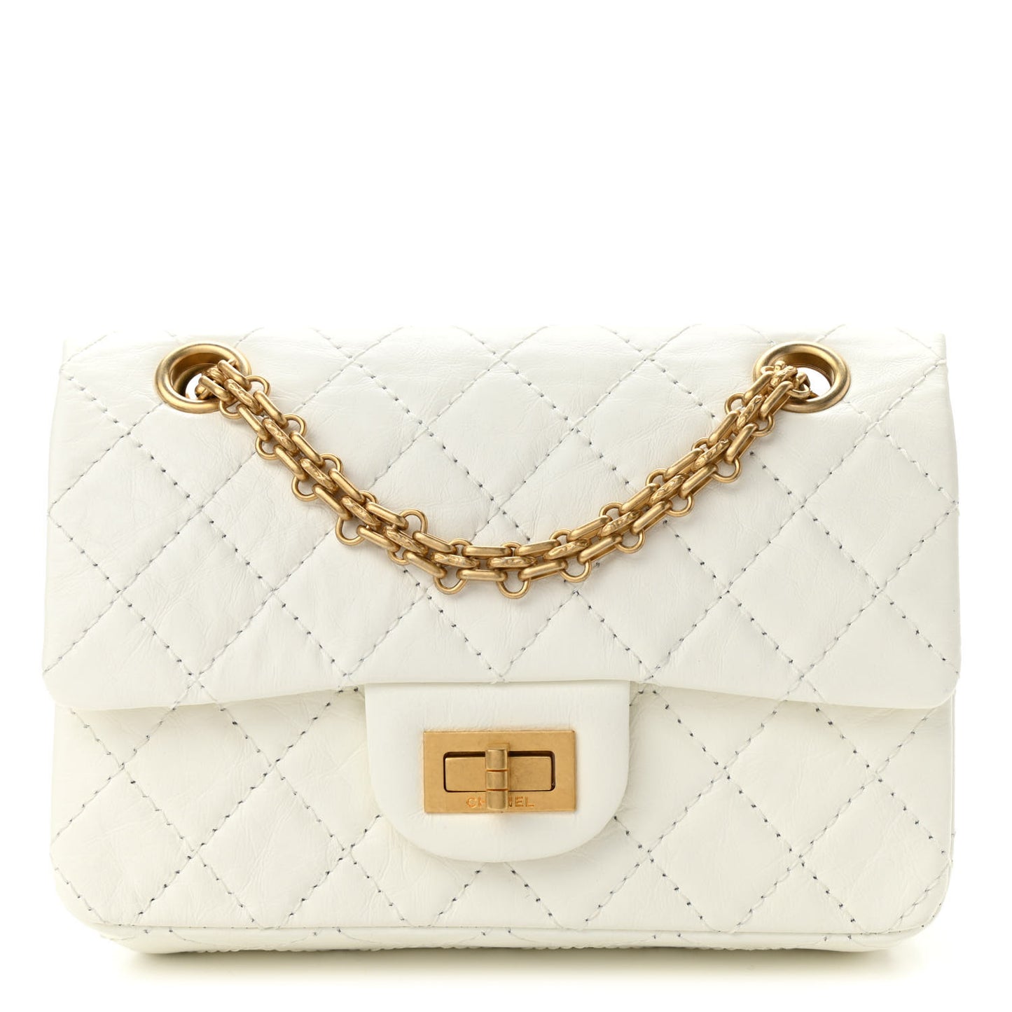 Aged Calfskin Quilted 2.55 Reissue Mini Flap White
