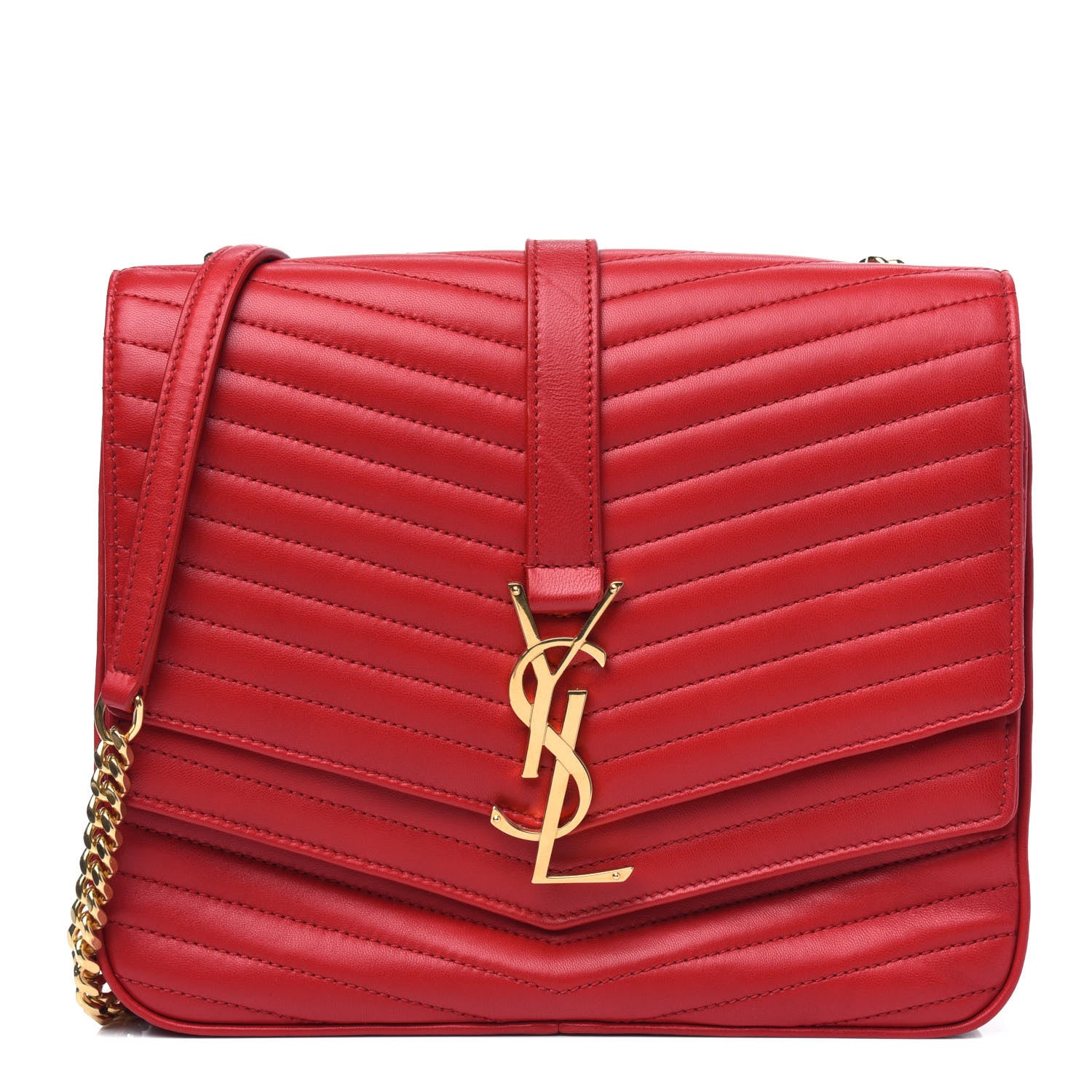 Saint Laurent Lambskin Matelasse Chevron Monogram Medium Sulpice Bag Red 1 of 4