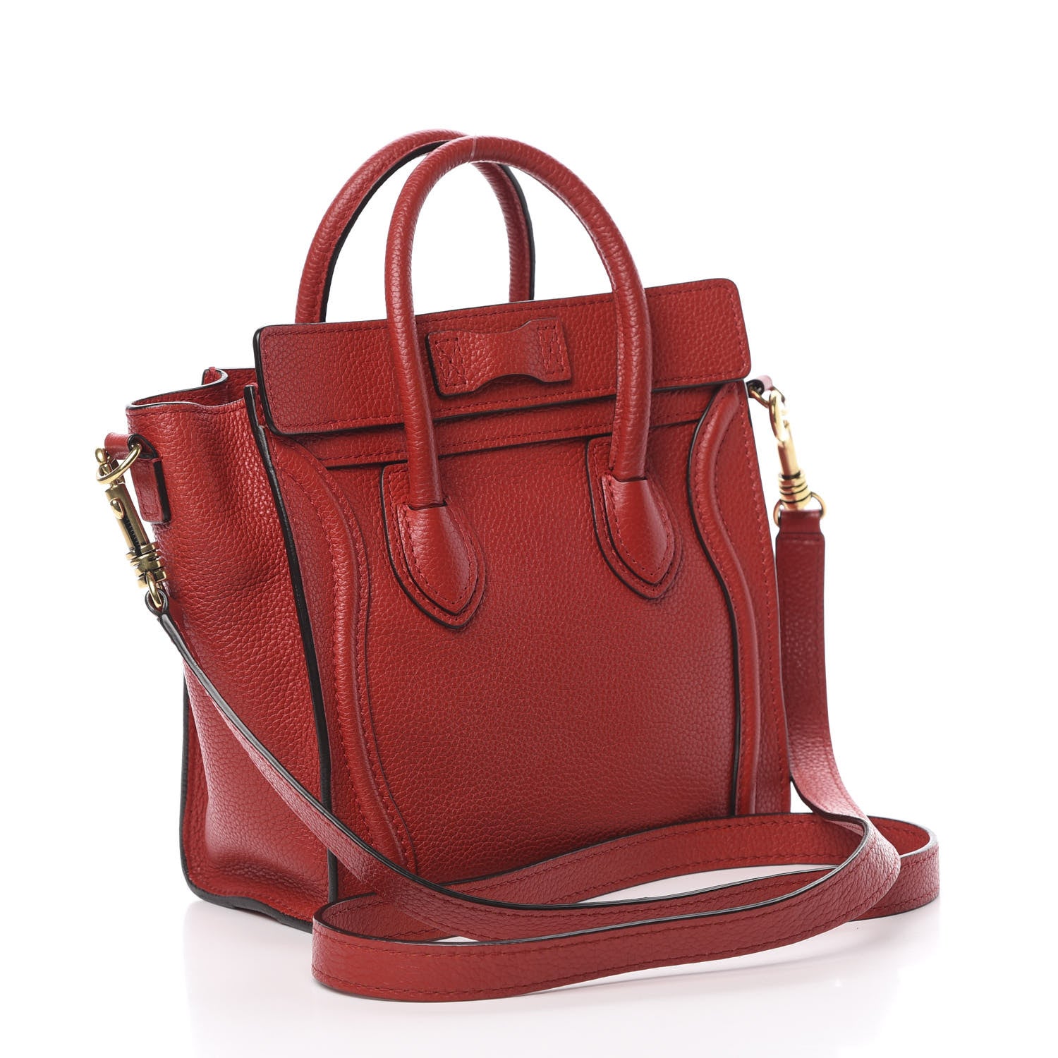 Celine Drummed Calfskin Nano Luggage Coquelicot 4 of 11