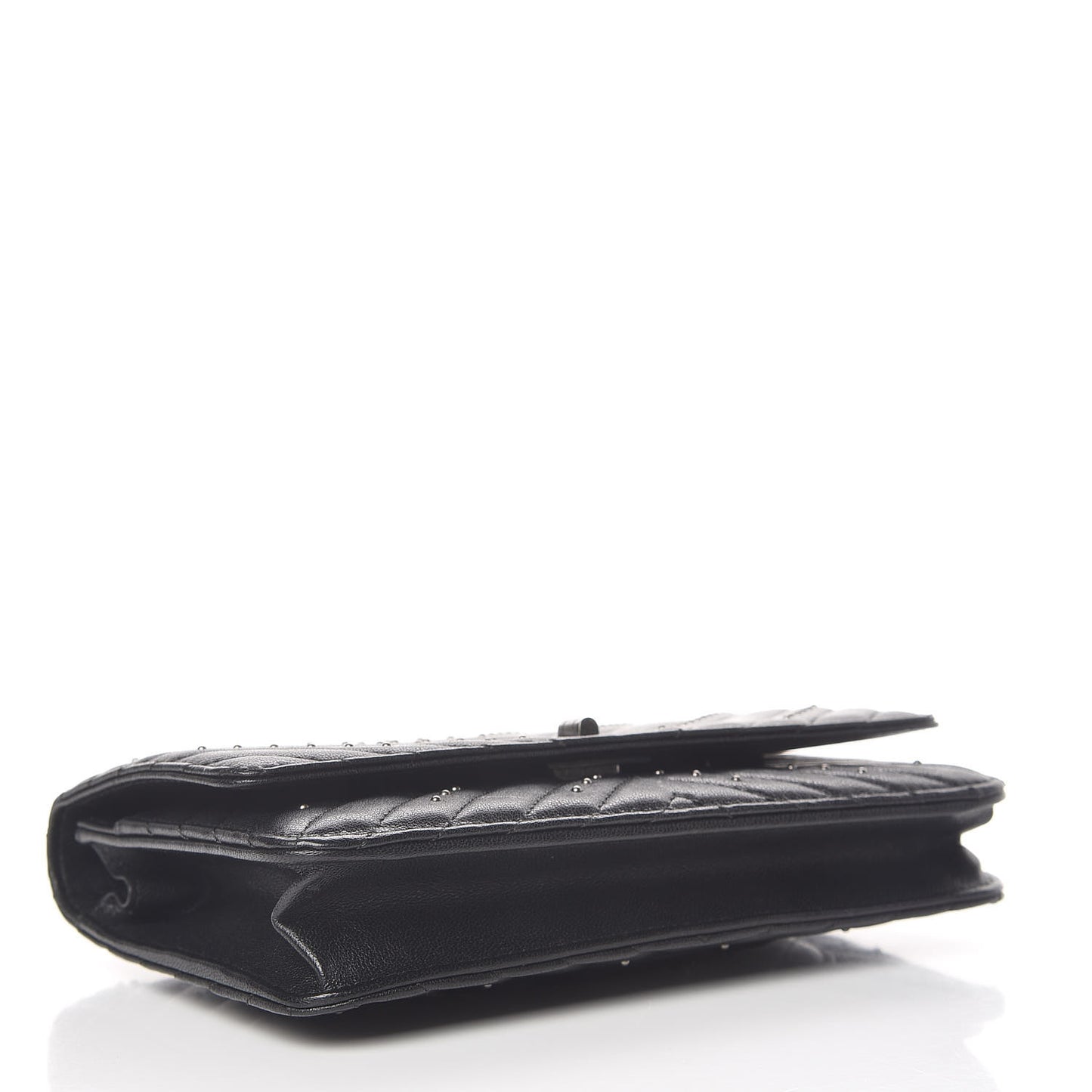 Sheepskin Chevron Quilted Studded Reissue Wallet On Chain WOC Black