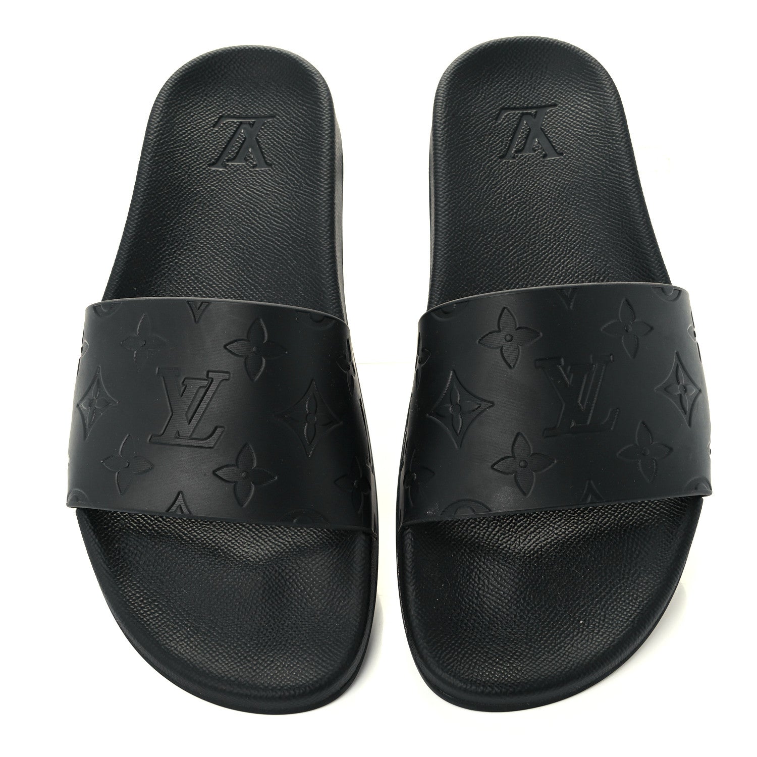 Louis Vuitton Rubber Embossed Monogram Mens Waterfront Mules 6 Black 5 of 10