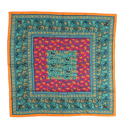 Hermes Silk Chasse En Inde Scarf 90 Bouton D'Or Turquoise Fuchsia 1 of 4