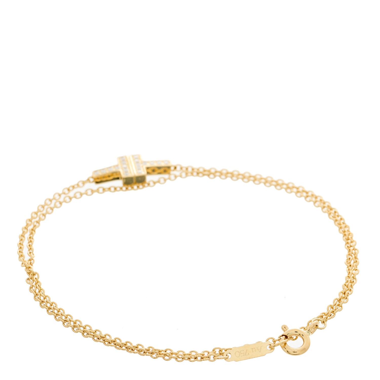Tiffany 18K Yellow Gold Diamond T Double Chain Bracelet 2 of 4