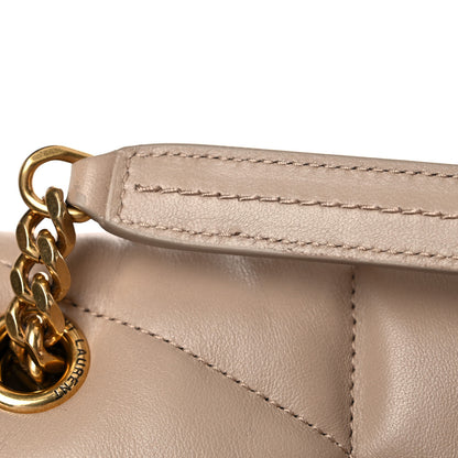 Saint Laurent Lambskin Quilted Medium Loulou Puffer Monogram Chain Satchel Dark Beige 12 of 13