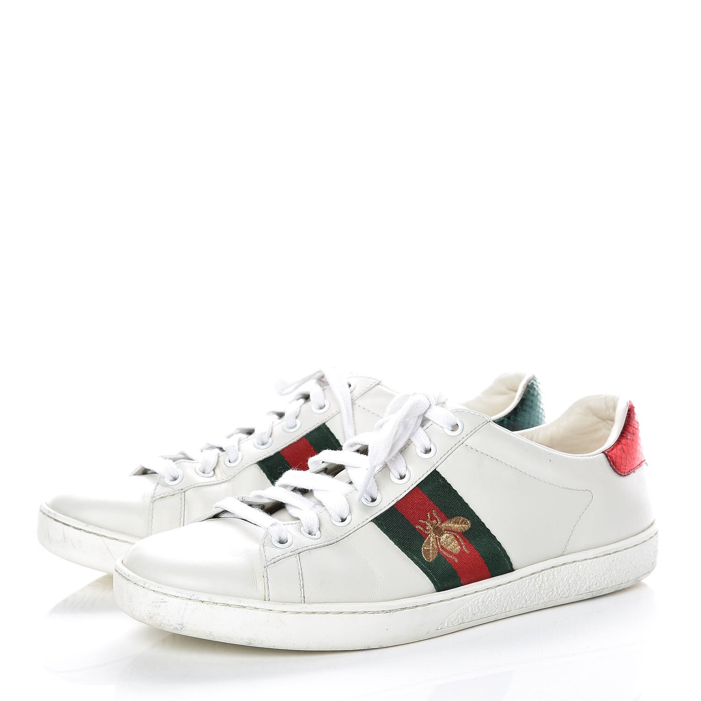 Calfskin Ayers Bee Embroidered Ace Sneakers 38.5 White Green