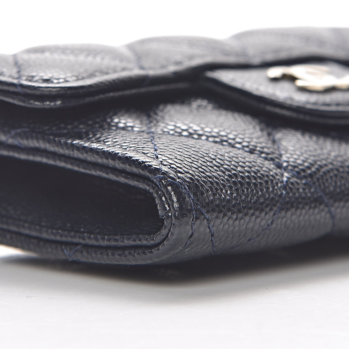 Caviar Quilted Flap Card Holder Wallet Navy Blue