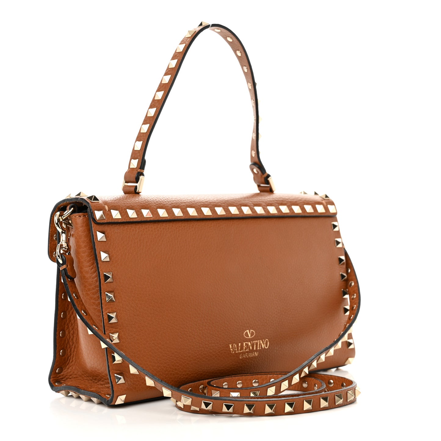 Pebbled Calfskin Small Rockstud Single Handle Flap Bag Light Cuir