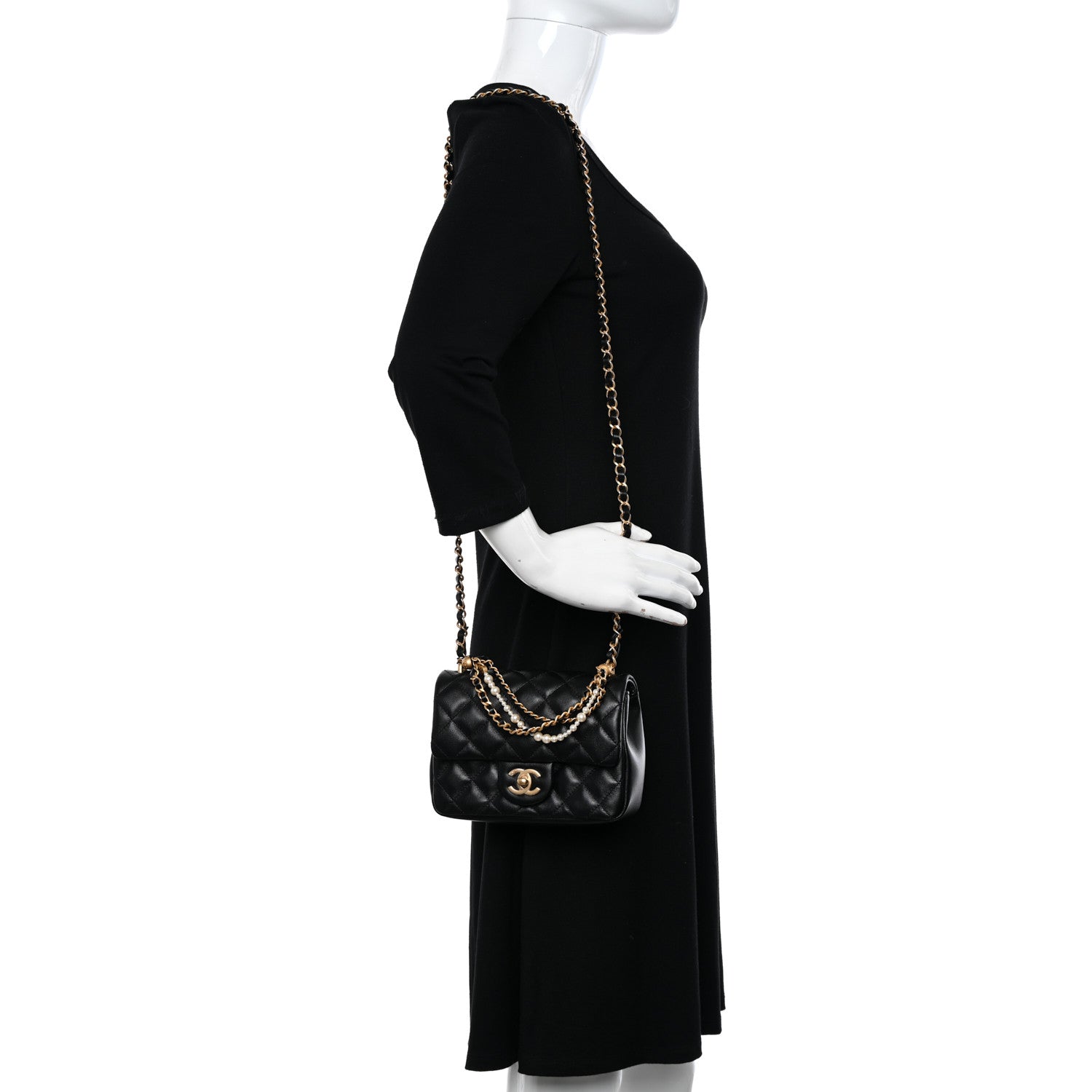 Chanel Shiny Lambskin Quilted Pearl Twist Mini Square Flap Black 2 of 10