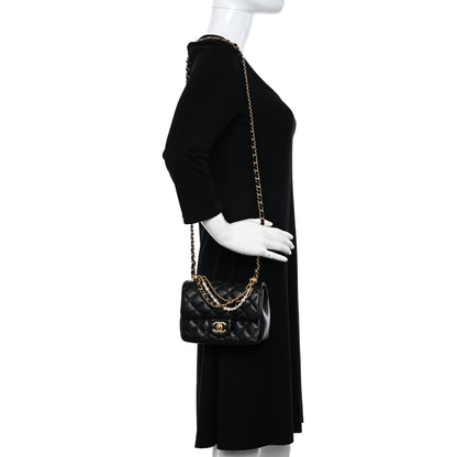 Chanel Shiny Lambskin Quilted Pearl Twist Mini Square Flap Black 2 of 10
