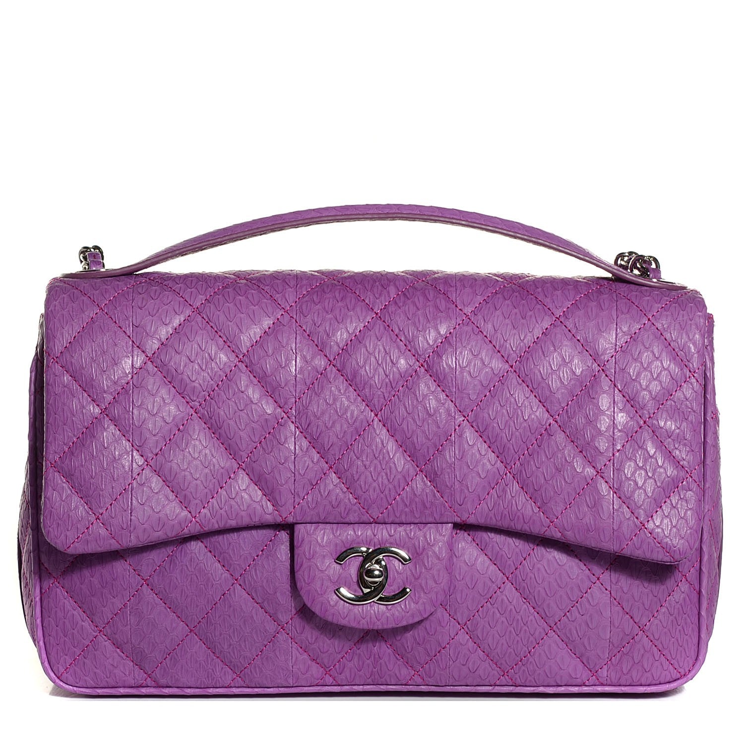 Chanel Elaphe Snakeskin Quilted Jumbo Easy Carry Flap Purple 9 of 16