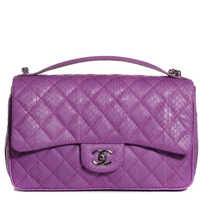 Chanel Elaphe Snakeskin Quilted Jumbo Easy Carry Flap Purple 9 of 16