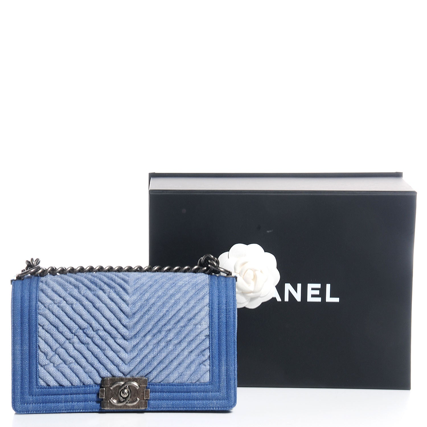 Chanel Denim Chevron Medium Boy Flap Blue 5 of 8