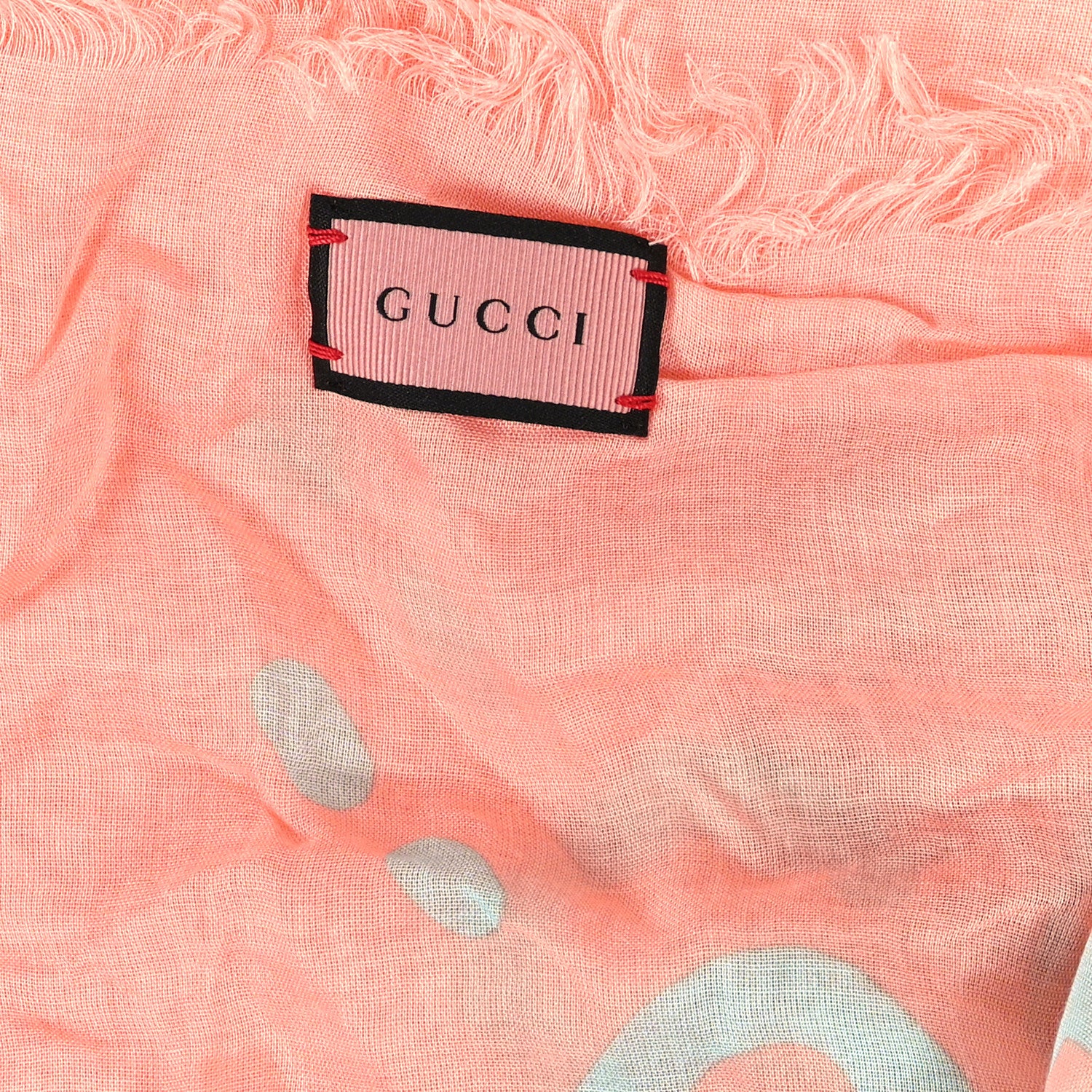 Gucci Modal Silk GG Writers Fringe Shawl Old Rose Sky Blue 2 of 3