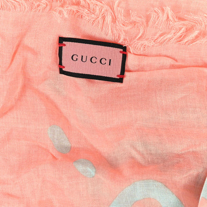 Gucci Modal Silk GG Writers Fringe Shawl Old Rose Sky Blue 2 of 3