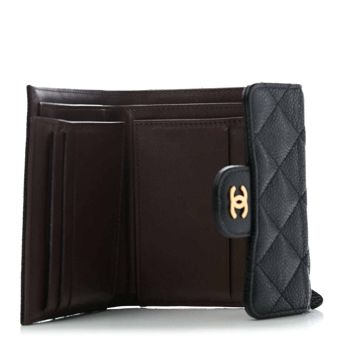 Caviar Quilted Compact Flap Wallet Black