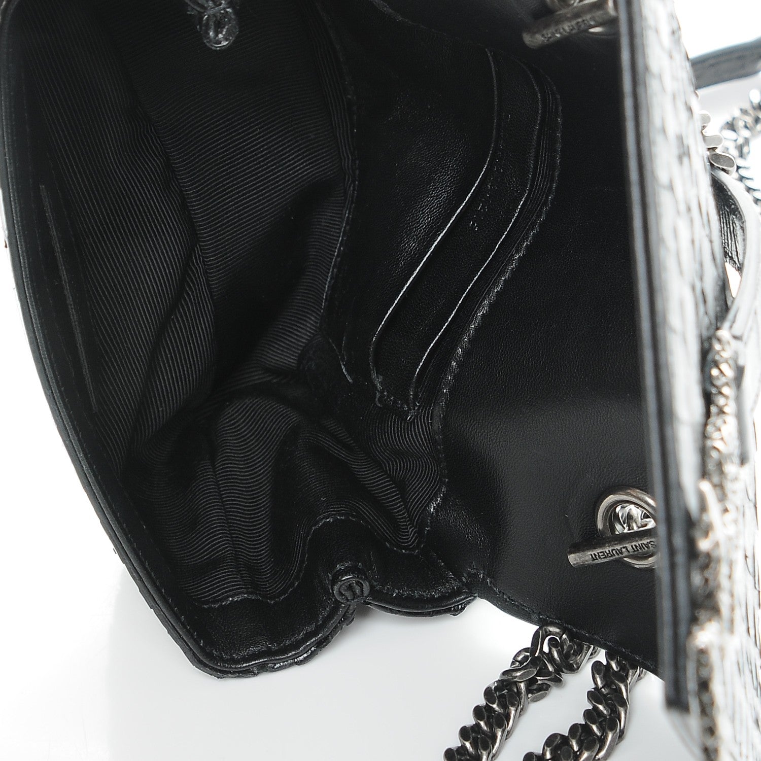 Saint Laurent Python Calfskin Embossed Monogram Classic Baby Chain Bag Black 6 of 8