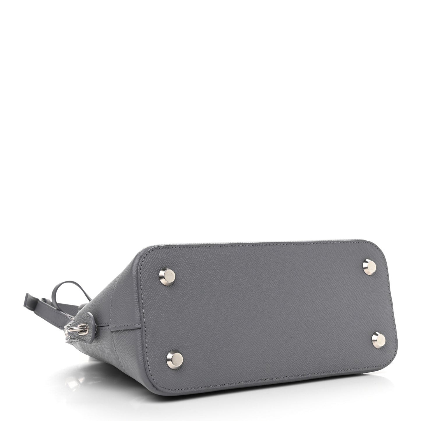 Signature Grained Calfskin Logo S Ville Top Handle Bag Gris Perle Fonce White
