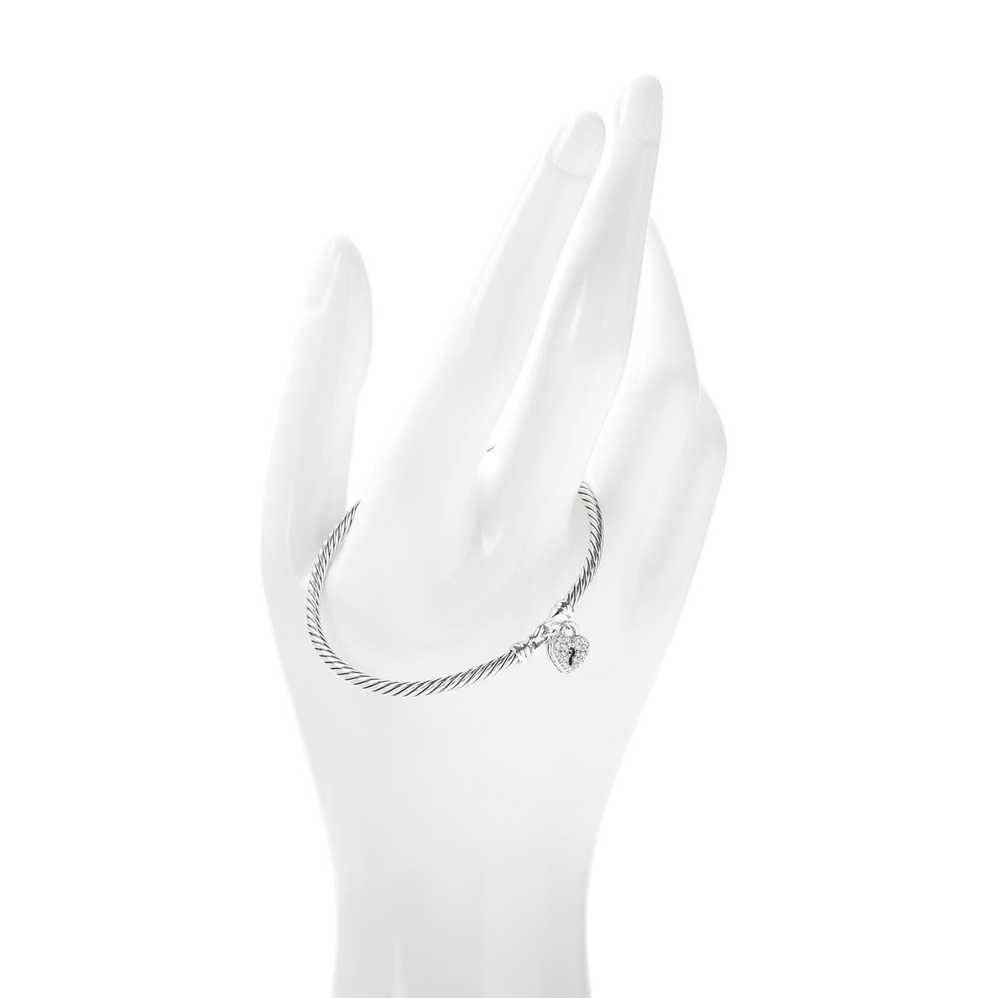 Sterling Silver Diamond Heart Padlock Cable Bracelet