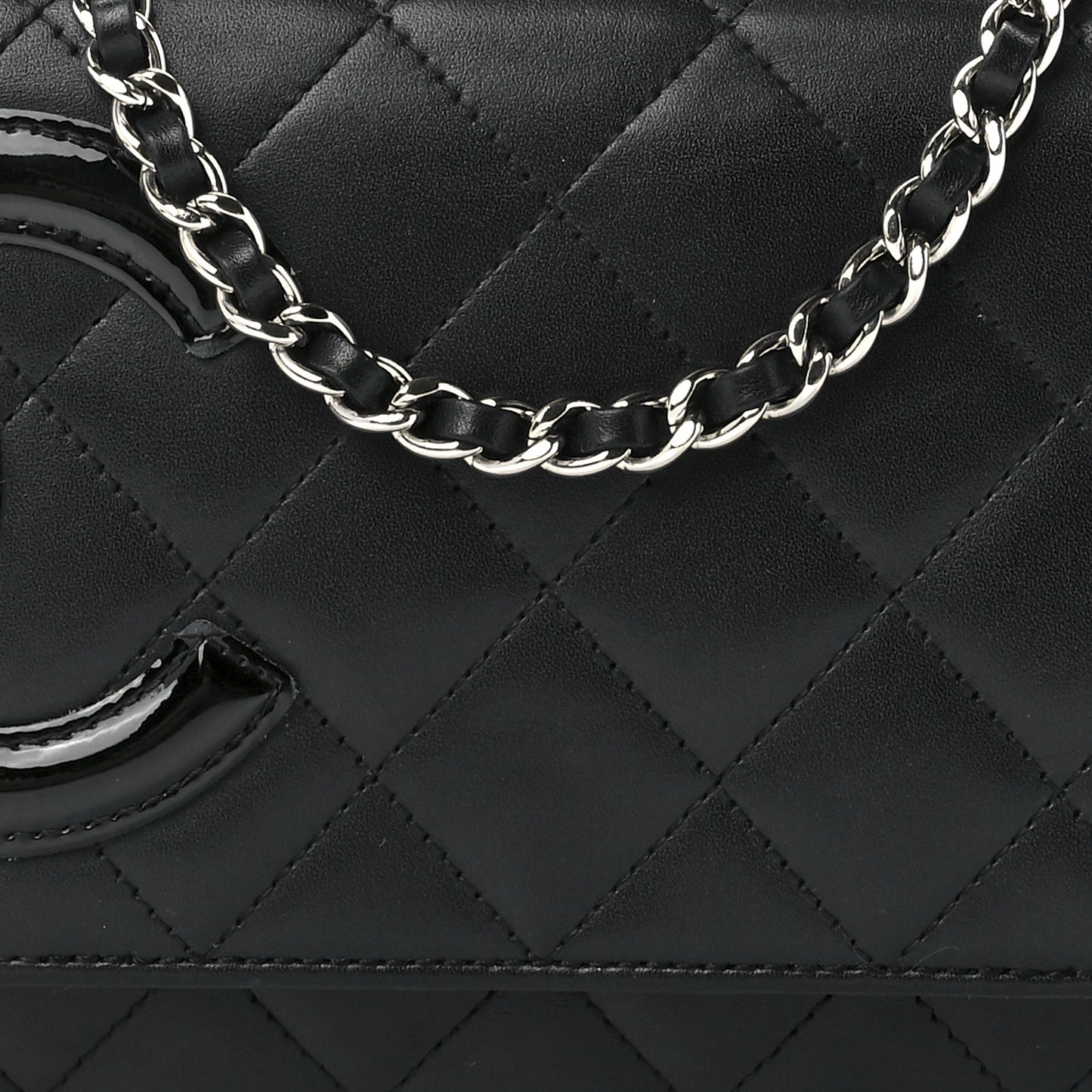 Calfskin Quilted Cambon Wallet On Chain WOC Black