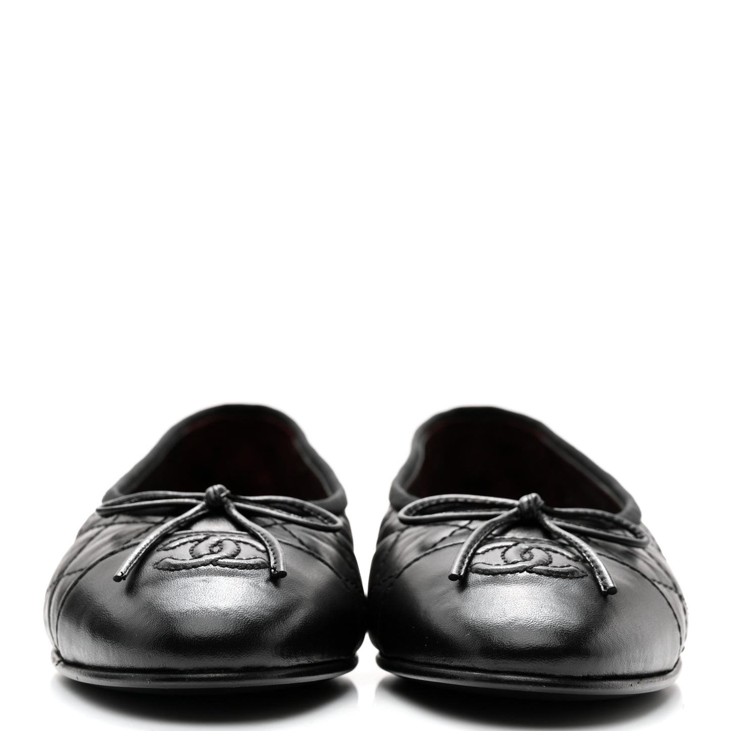 Aged Calfskin Quilted CC Cap Toe Ballerina Flats 36 Black