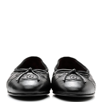 Chanel Aged Calfskin Quilted CC Cap Toe Ballerina Flats 36 Black 2 of 10