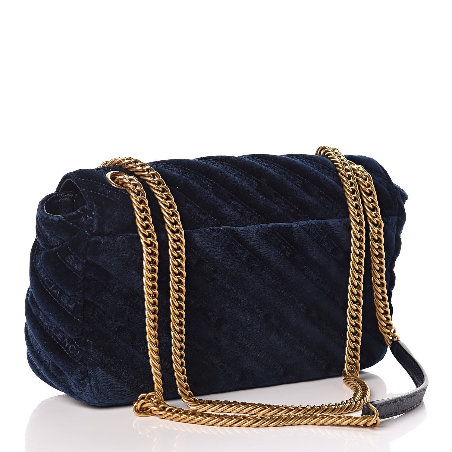 Balenciaga Velvet Logo Matelasse M BB Chain Shoulder Bag Navy 3 of 9