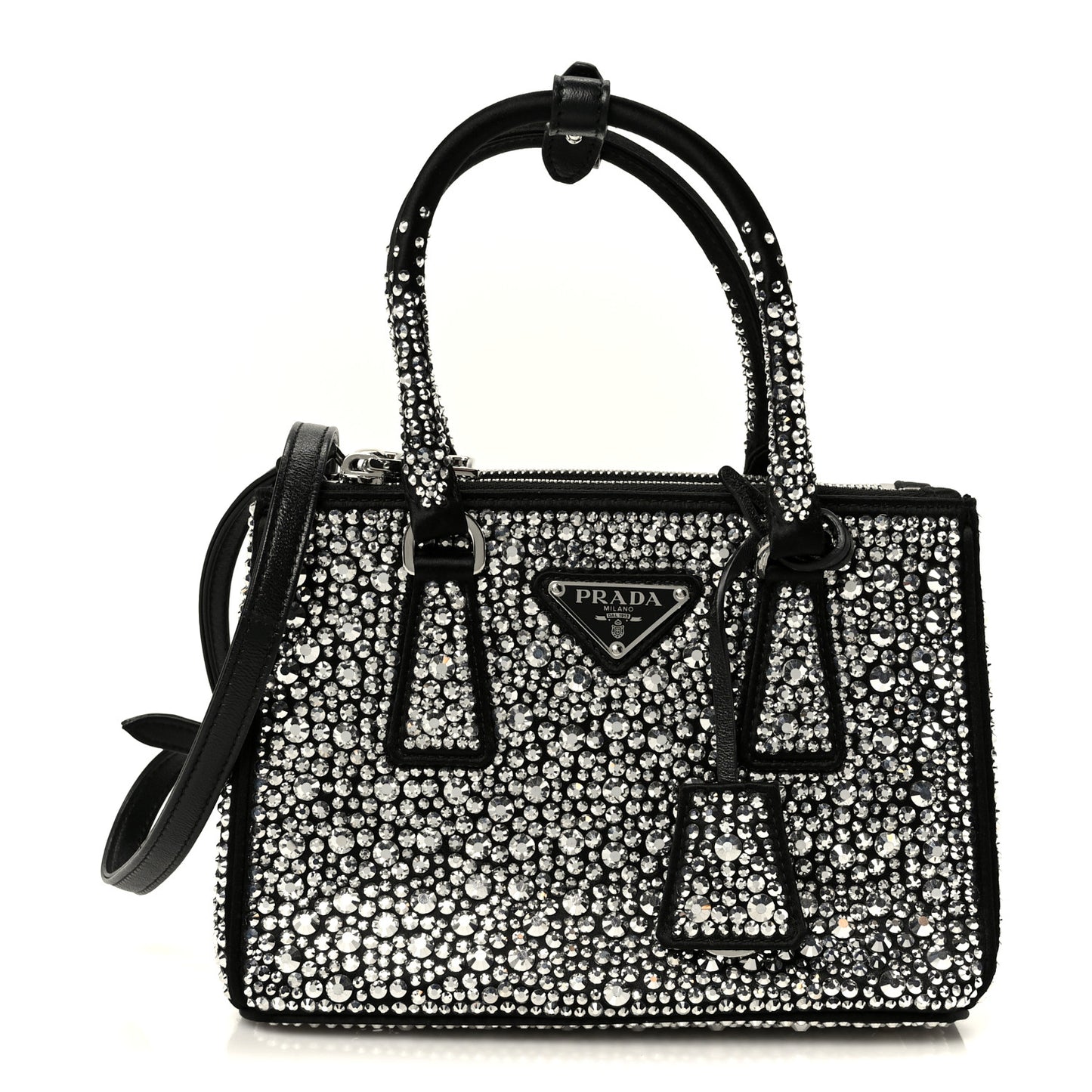 Satin Crystal Mini Galleria Double Zip Tote Metal