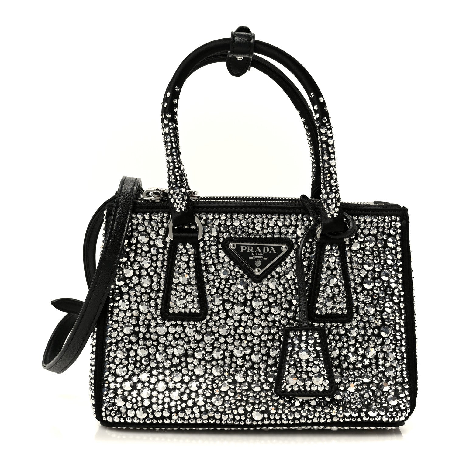 Prada Satin Crystal Mini Galleria Double Zip Tote Metal 1 of 10