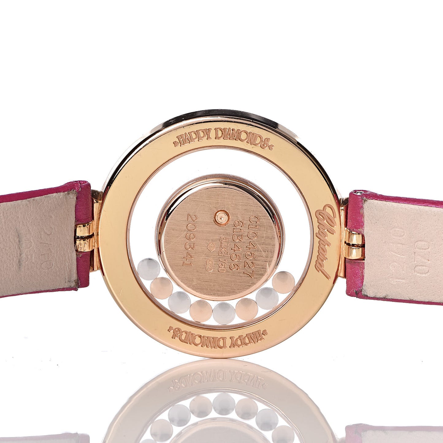 18K Rose Gold Satin Diamond Pave Bezel Pink Sapphire Mother of Pearl 30mm Happy Diamonds Icons Quartz Watch
