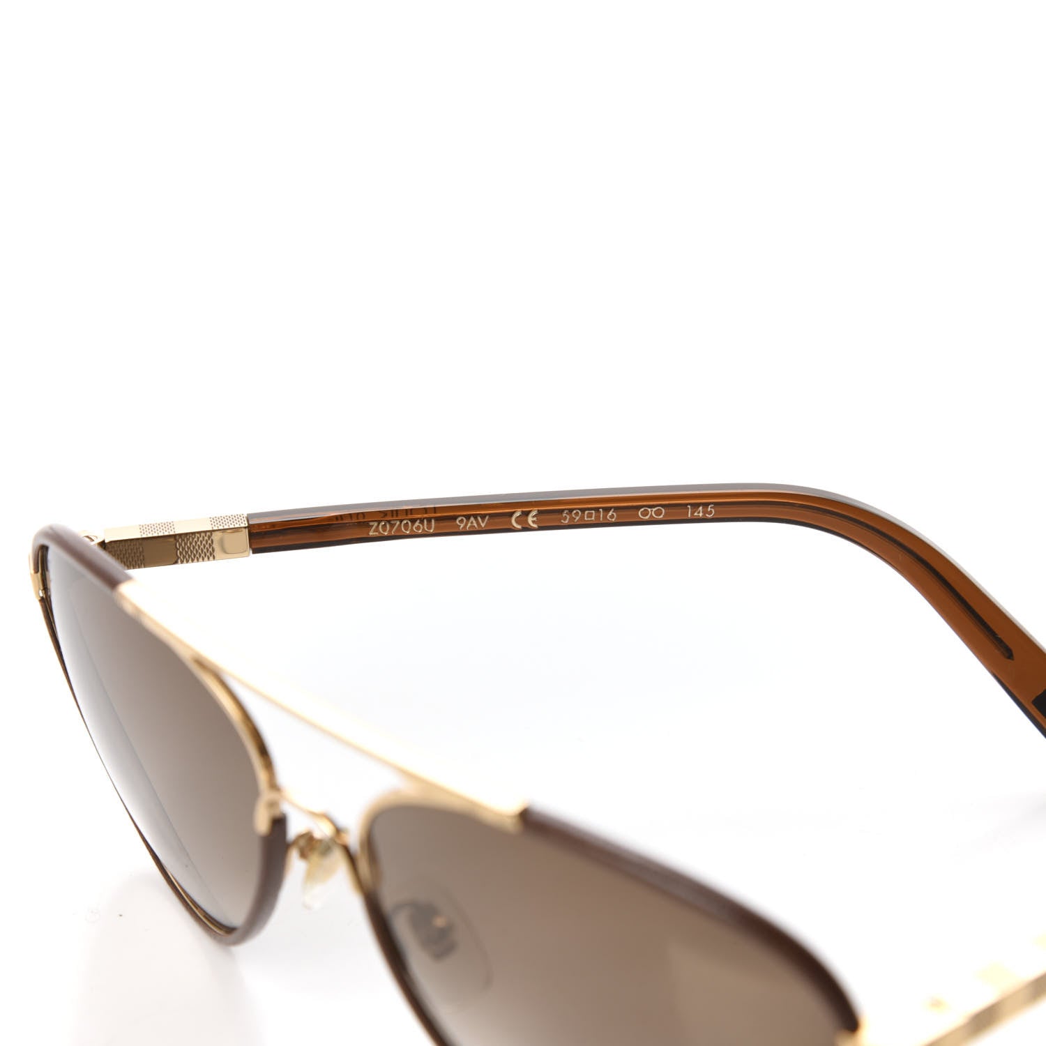 良品○LOUIS VUITTON ルイヴィトン Z0706U Attraction Pilot アトラクション パイロット ダミエ ロゴ刻印入り ティアドロップ ツーブリッジ サングラス ゴールド ブラウン 59□16 145 保存袋・ケース付き イタリア製 メンズ レディース Louis Vuitton Attraction Pilot Sunglasses Z0706U Brown 722208