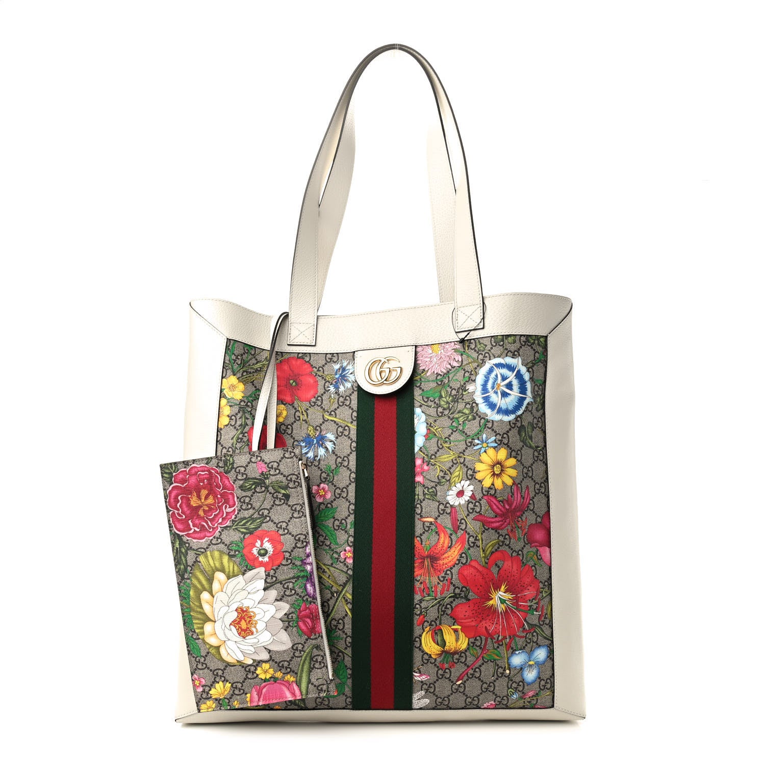 Gucci GG Supreme Monogram Flora Web Ophidia Vertical Shopping Tote White 1 of 9