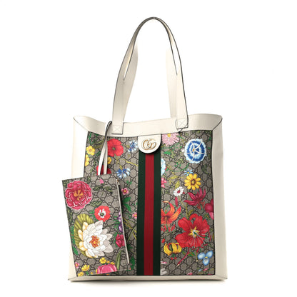 Gucci GG Supreme Monogram Flora Web Ophidia Vertical Shopping Tote White 1 of 9
