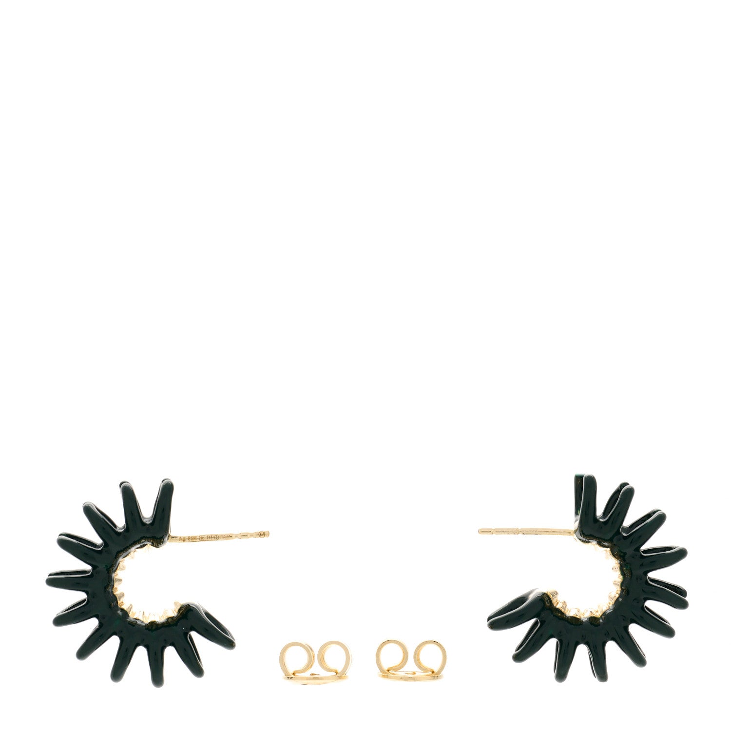 Bottega Veneta 18K Yellow Gold Sterling Silver Enamel Spine Hoop Earrings Dark Green 3 of 4