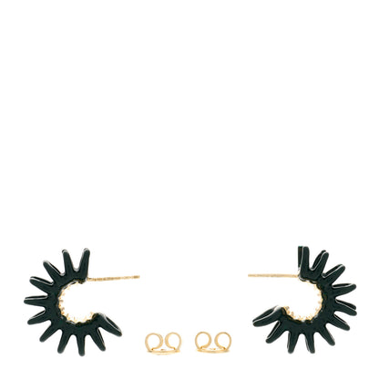 Bottega Veneta 18K Yellow Gold Sterling Silver Enamel Spine Hoop Earrings Dark Green 3 of 4