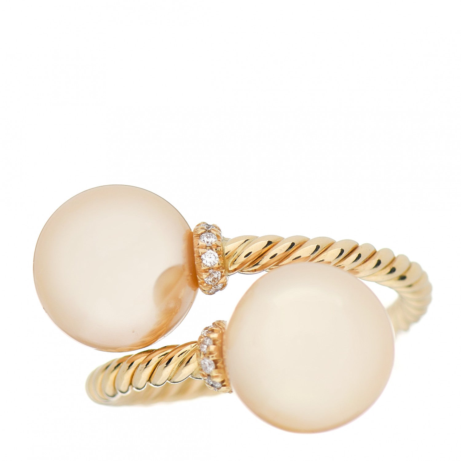 David Yurman 18K Yellow Gold Diamond Golden South Sea Pearl Solari Bypass Ring 53 6.5 1 of 4