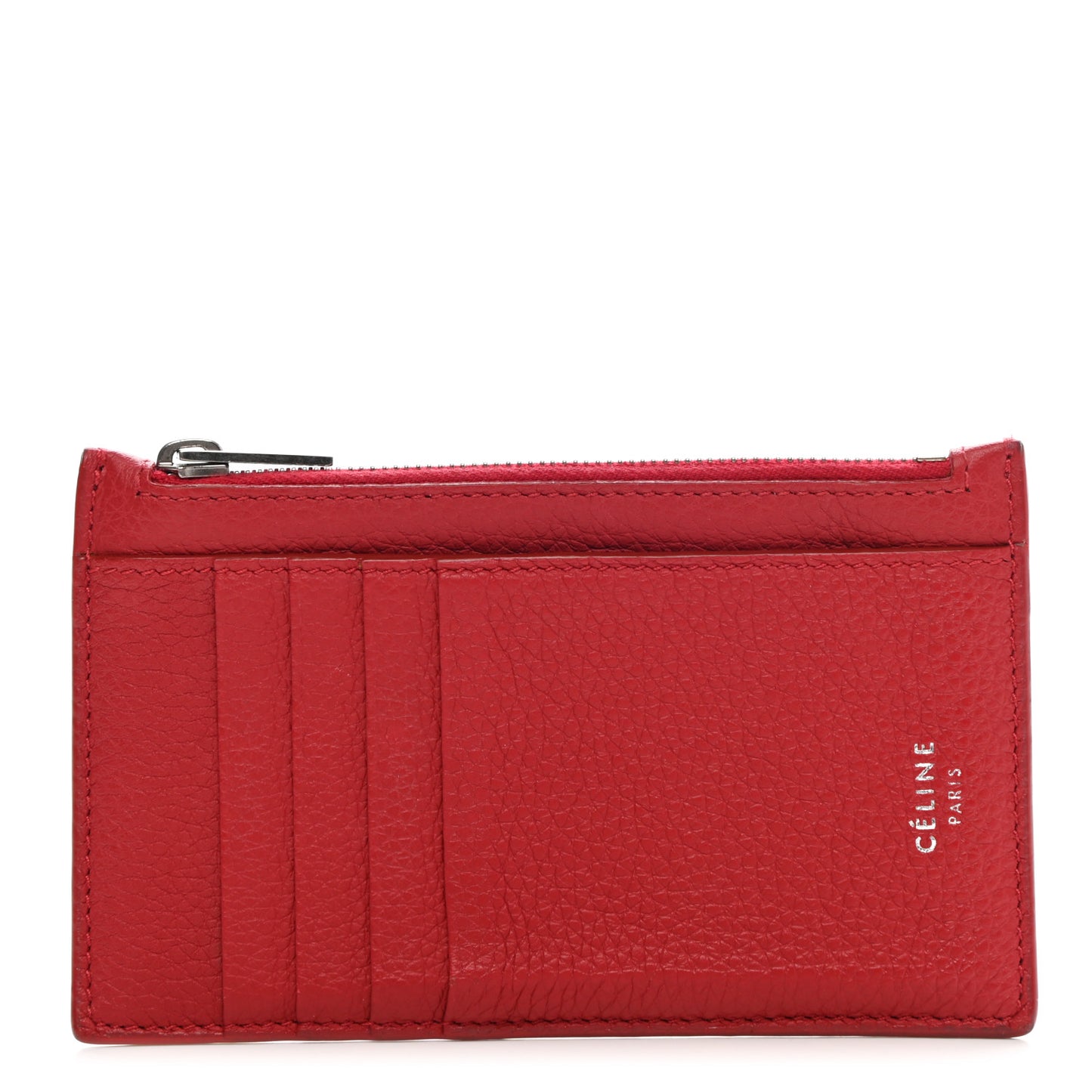 Grained Calfskin Zipped Card Holder Red