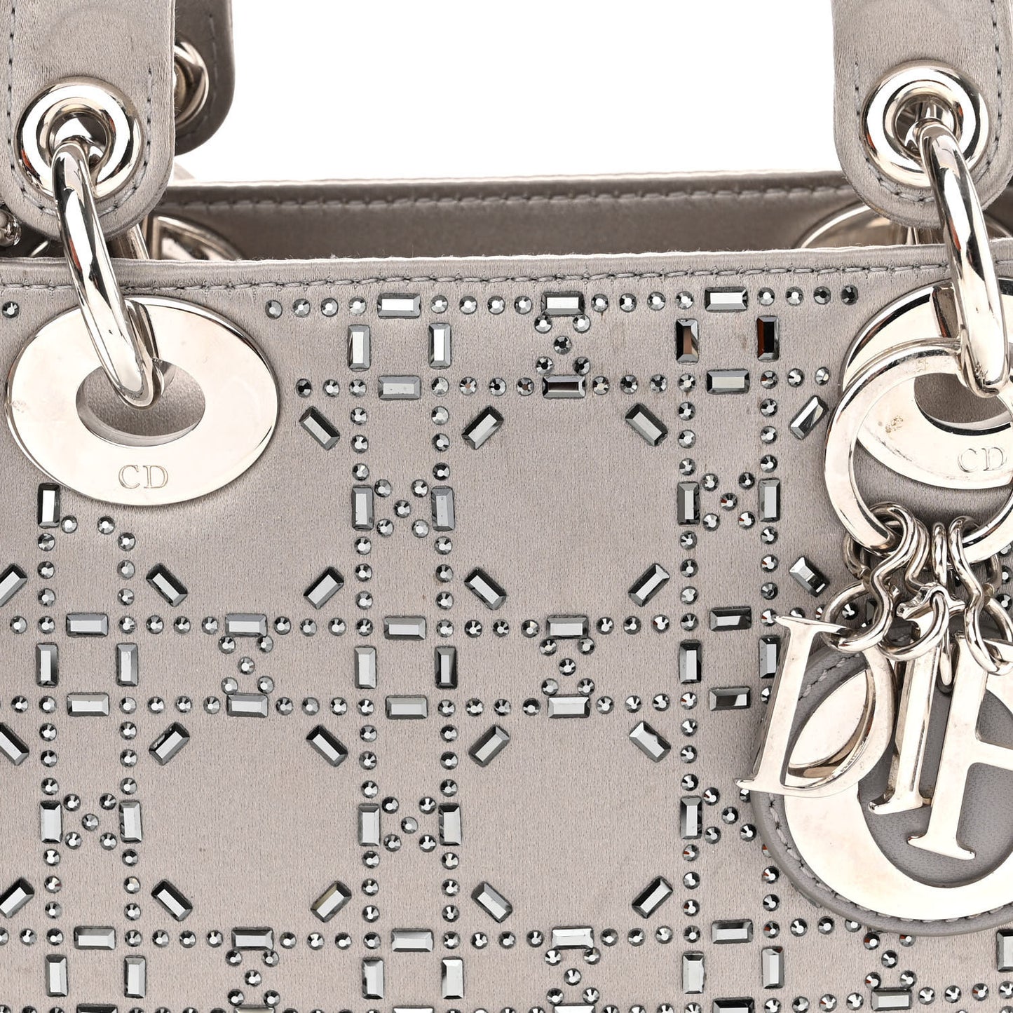Satin Crystal Cannage Mini Lady Dior Gray