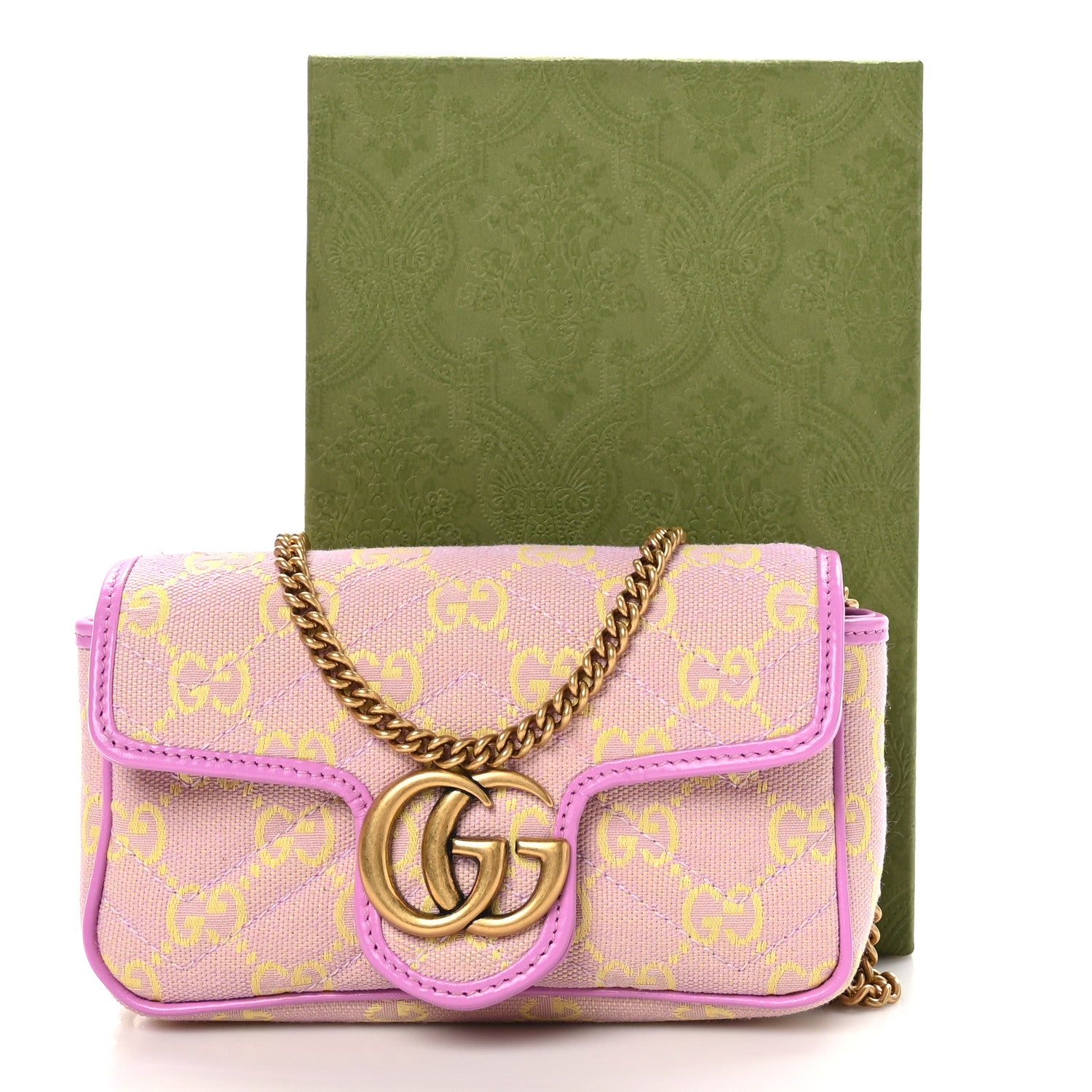 Gucci Monogram Super Mini GG Marmont Shoulder Bag Lilac Yellow