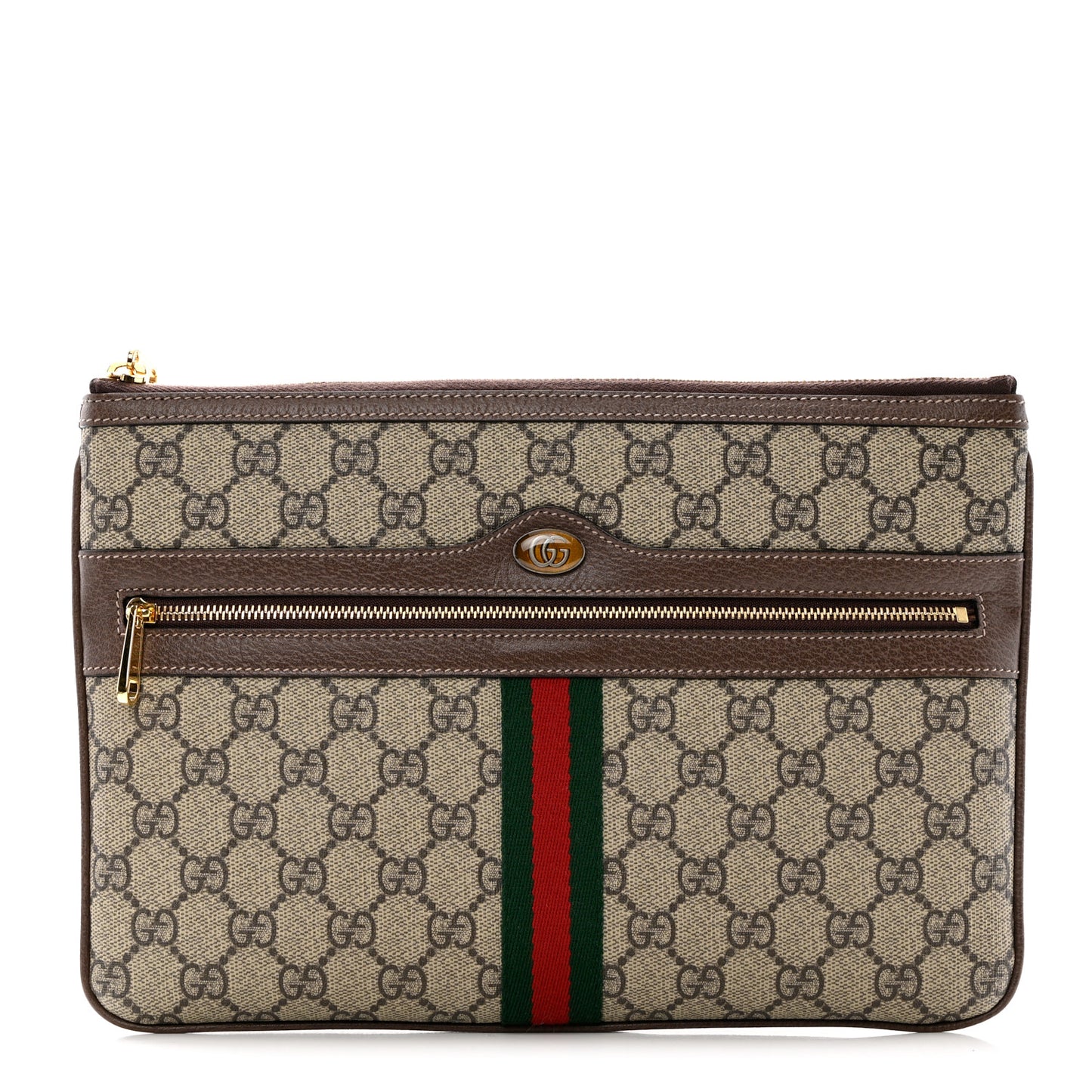 GG Supreme Monogram Large Ophidia Pouch Clutch Brown