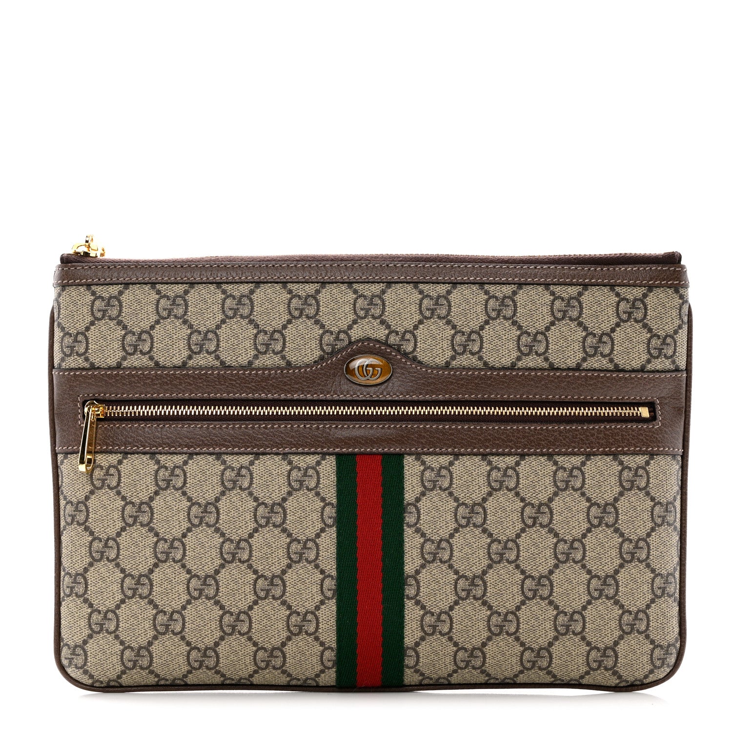 Gucci GG Supreme Monogram Large Ophidia Pouch Clutch Brown 1 of 9