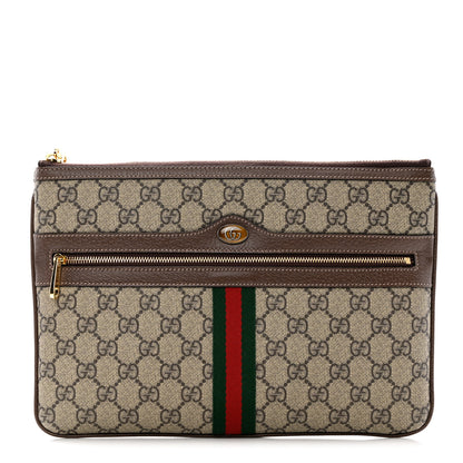 Gucci GG Supreme Monogram Large Ophidia Pouch Clutch Brown 1 of 9