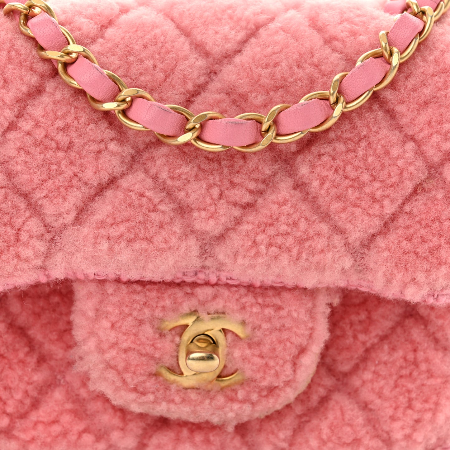 Shearling Tweed Quilted Mini Square Flap Bag Light Pink