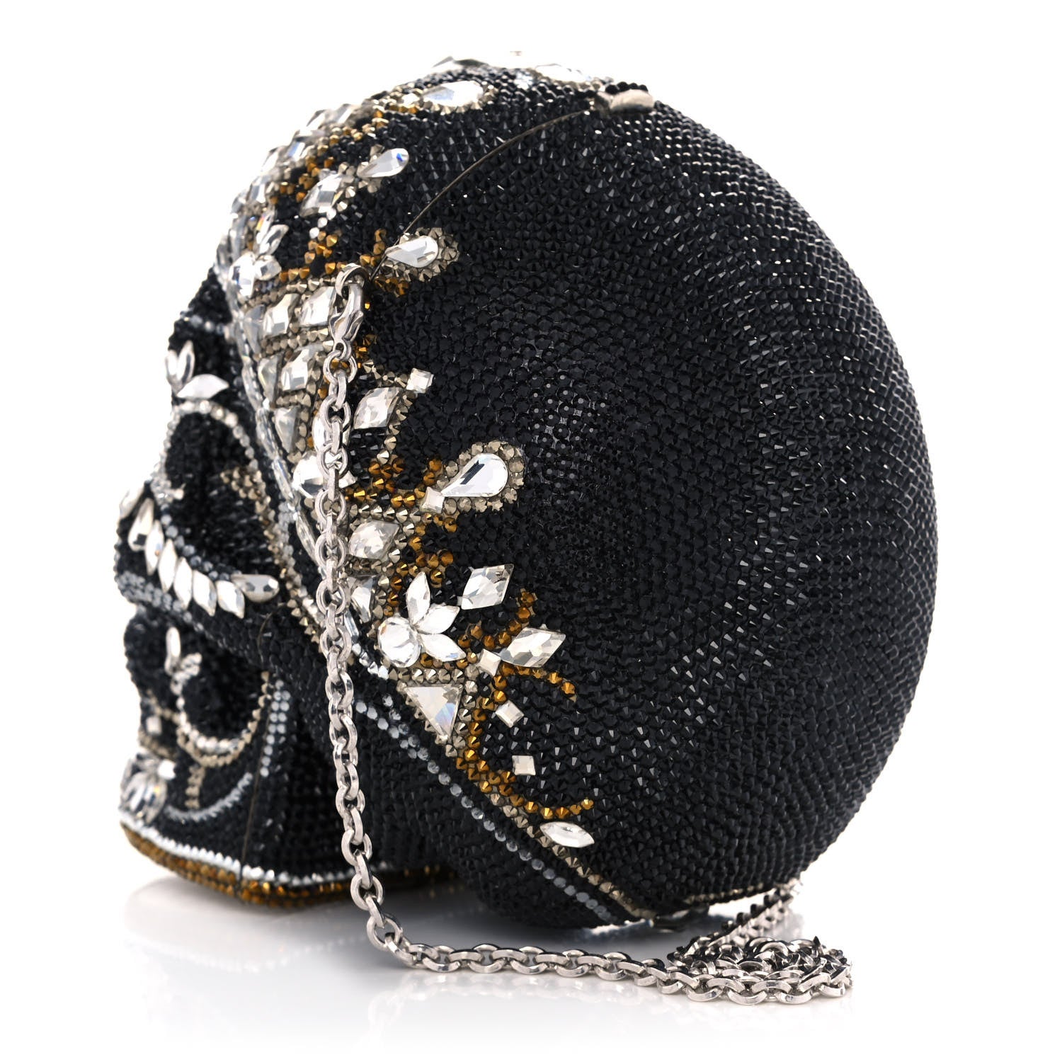 Judith Leiber Crystal Bela Lugosi Skull Minaudiere Clutch Silver