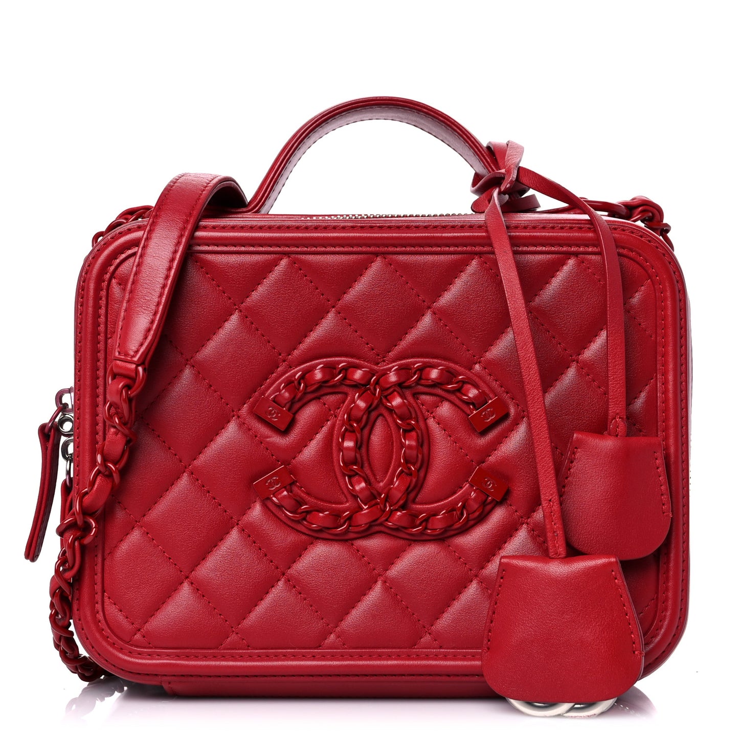 Lambskin Quilted Medium CC Filigree Vanity Case Dark Red