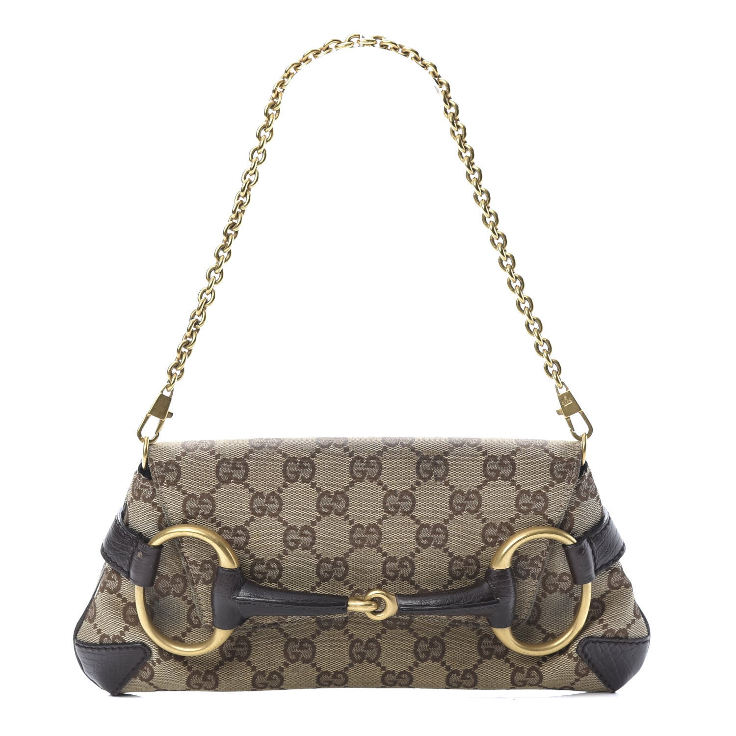 Gucci Monogram Horsebit Clutch Dark Brown 1 of 11